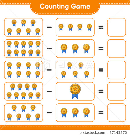 Count and match, count the number of Trophy and match with the right numbers. Educational children game, printable worksheet, vector illustration 87143270