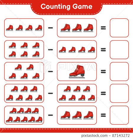 Count and match, count the number of Ice Skates and match with the right numbers. Educational children game, printable worksheet, vector illustration 87143272