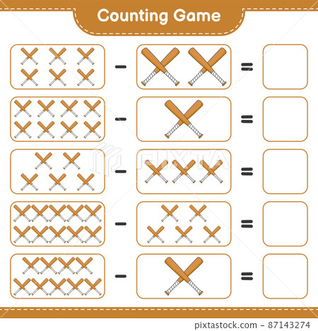 Count and match, count the number of Baseball Bat and match with the right numbers. Educational children game, printable worksheet, vector illustration 87143274