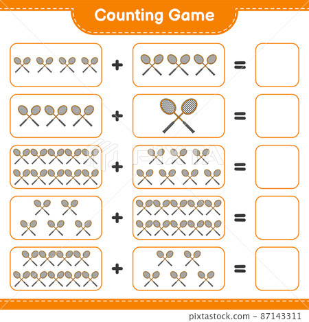 Count and match, count the number of Badminton Rackets and match with the right numbers. Educational children game, printable worksheet, vector illustration 87143311