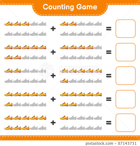 Count and match, count the number of Running Shoes and match with the right numbers. Educational children game, printable worksheet, vector illustration 87143731