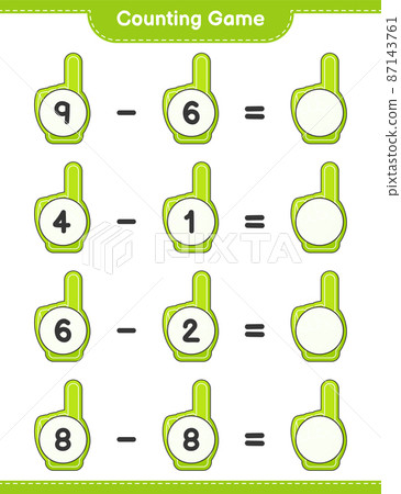 Count and match, count the number of Foam Finger and match with the right numbers. Educational children game, printable worksheet, vector illustration 87143761