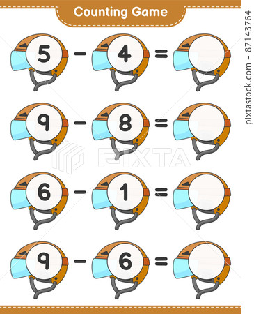 Count and match, count the number of Hockey Helmet and match with the right numbers. Educational children game, printable worksheet, vector illustration Count and match, count the number of Hockey Helmet and match with the right numbers. Educational children game, printable worksheet, vector illustration 87143764