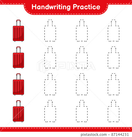 Handwriting practice. Tracing lines of Travel Bag. Educational children game, printable worksheet, vector illustration 87144231