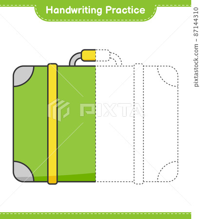 Handwriting practice. Tracing lines of Luggage. Educational children game, printable worksheet, vector illustration 87144310