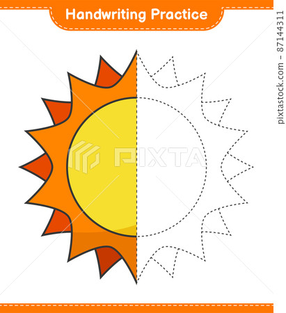 Handwriting practice. Tracing lines of Sun. Educational children game, printable worksheet, vector illustration 87144311
