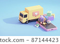 Illustration of online shopping on a smartphone 87144423
