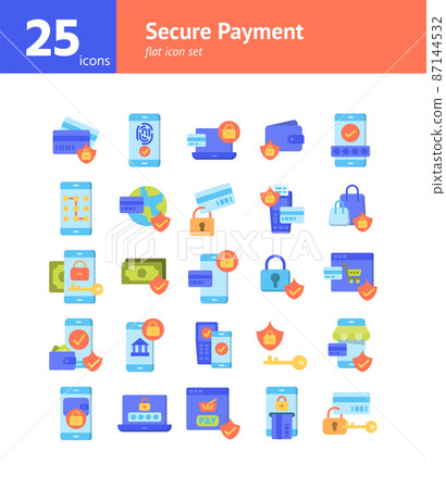 Secure Payment flat icon set. Vector and Illustration. 87144532