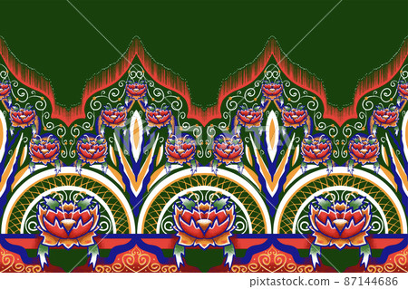 Yellow, Pink, Flower on Green Forest. Geometric ethnic oriental pattern traditional Design for background,carpet,wallpaper,clothing,wrapping,Batik,fabric, vector illustration embroidery style Yellow, Pink, Flower on Green Forest. Geometric ethnic oriental pattern traditional Design for background,carpet,wallpaper,clothing,wrapping,Batik,fabric, vector illustration embroidery style 87144686