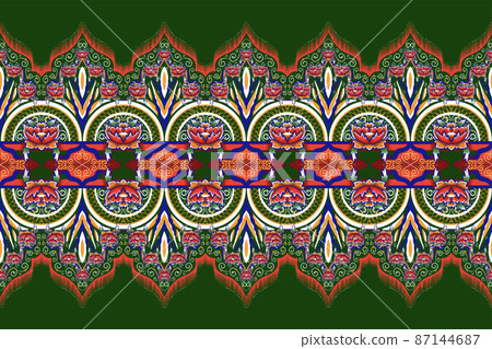 Yellow, Pink, Flower on Green Forest. Geometric ethnic oriental pattern traditional Design for background,carpet,wallpaper,clothing,wrapping,Batik,fabric, vector illustration embroidery style Yellow, Pink, Flower on Green Forest. Geometric ethnic oriental pattern traditional Design for background,carpet,wallpaper,clothing,wrapping,Batik,fabric, vector illustration embroidery style 87144687