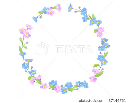 藍色和粉色勿忘我花圈 藍色和粉色勿忘我花圈 87144761