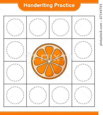 Handwriting practice. Tracing lines of Orange. Educational children game, printable worksheet, vector illustration 87144783