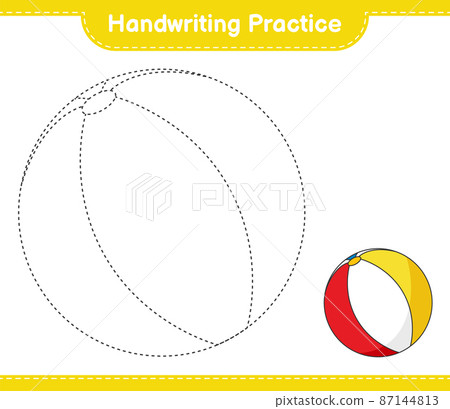 Handwriting practice. Tracing lines of Beach Ball. Educational children game, printable worksheet, vector illustration 87144813