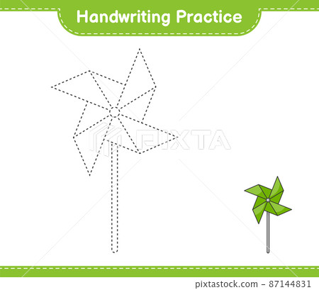 Handwriting practice. Tracing lines of Pinwheels. Educational children game, printable worksheet, vector illustration 87144831