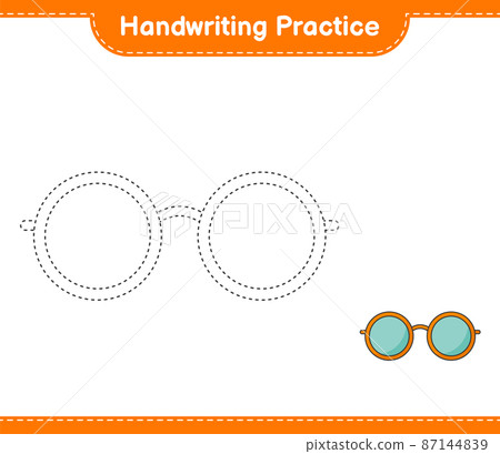 Handwriting practice. Tracing lines of Sunglasses. Educational children game, printable worksheet, vector illustration Handwriting practice. Tracing lines of Sunglasses. Educational children game, printable worksheet, vector illustration 87144839
