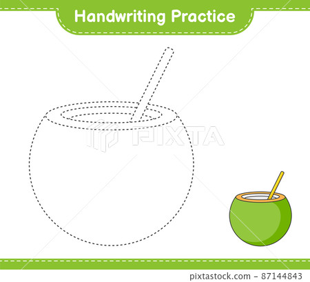 Handwriting practice. Tracing lines of Coconut. Educational children game, printable worksheet, vector illustration 87144843