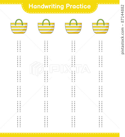 Handwriting practice. Tracing lines of Beach Bag. Educational children game, printable worksheet, vector illustration 87144882