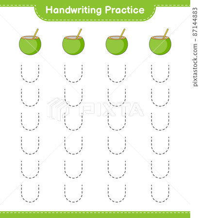 Handwriting practice. Tracing lines of Coconut. Educational children game, printable worksheet, vector illustration 87144883