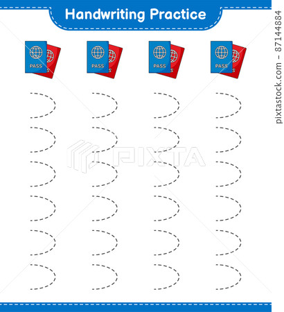 Handwriting practice. Tracing lines of Passport. Educational children game, printable worksheet, vector illustration 87144884