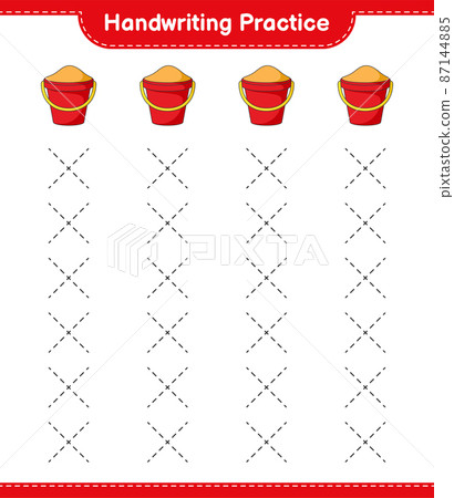 Handwriting practice. Tracing lines of Sand Bucket. Educational children game, printable worksheet, vector illustration 87144885