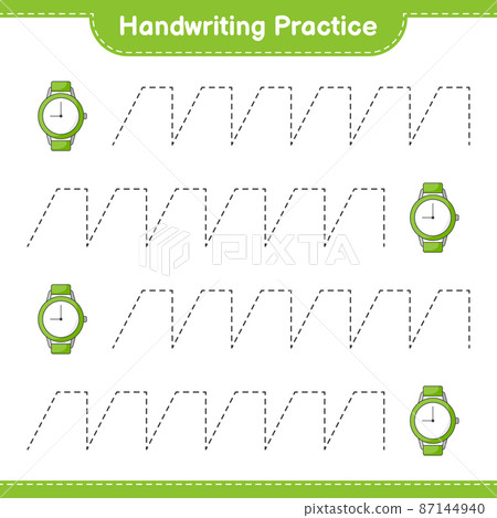 Handwriting practice. Tracing lines of Watches. Educational children game, printable worksheet, vector illustration 87144940