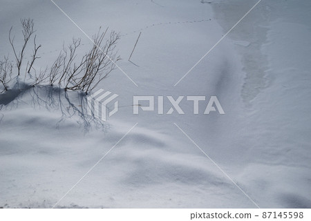 Lakeside surrounded by fresh snow [Nakatsuna Lake] 87145598