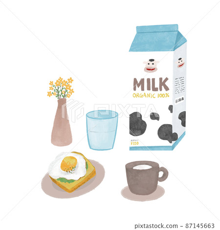 Breakfast table image illustration milk and bread 87145663