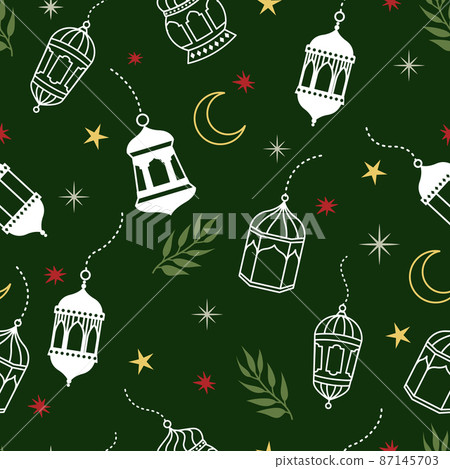 Islamic lantern cartoon doodle seamless pattern. Flat vector cartoon design 87145703