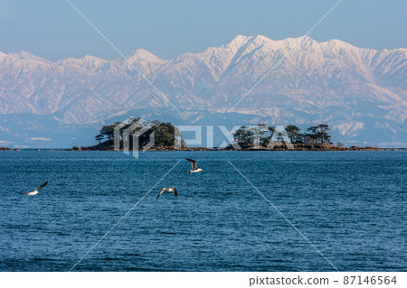 Tateyama mountain range over the sea from Himi coast 87146564