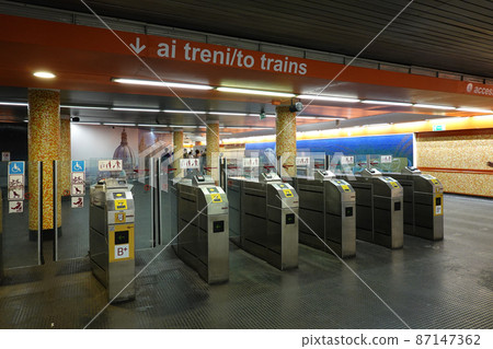 Rome subway station ticket gate Repubblica station 87147362