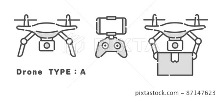 Drone icon. Illustration set with controller. 87147623