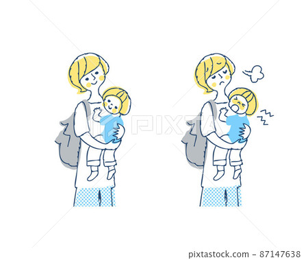 Young mom holding a baby Smile and troubled facial expression Upper body Young mom holding a baby Smile and troubled facial expression Upper body 87147638