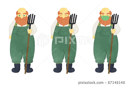 Cute farmer uncle front illustration set 04 87148148