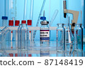 Russian Vaccine Vial on Chemical Lab Desk 87148419