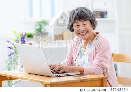 Senior woman touching a laptop 87148464