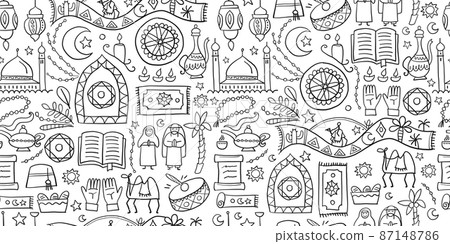 Ramadan Kareem. Design elements. Seamless pattern background. 87148786