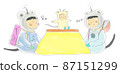 Parent and child of a space mouse relaxing with a kotatsu 87151299