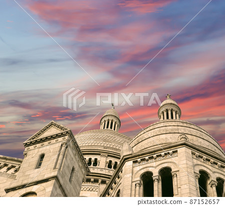 Basilica of the Sacred Heart of Paris, commonly known as Sacre-Coeur Basilica, located in the Montmartre district of Paris, France 87152657