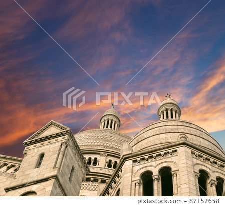 Basilica of the Sacred Heart of Paris, commonly known as Sacre-Coeur Basilica, located in the Montmartre district of Paris, France 87152658