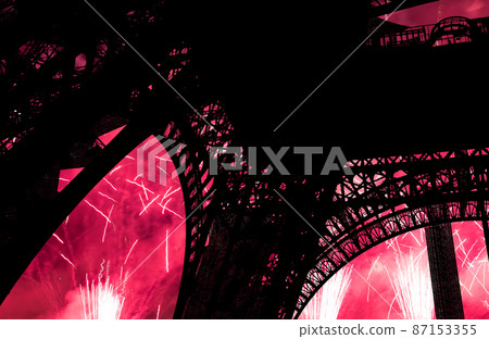 Celebratory colorful fireworks over the Eiffel Tower in Paris, France Celebratory colorful fireworks over the Eiffel Tower in Paris, France 87153355