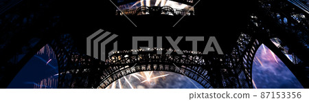 Celebratory colorful fireworks over the Eiffel Tower in Paris, France Celebratory colorful fireworks over the Eiffel Tower in Paris, France 87153356