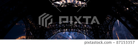Celebratory colorful fireworks over the Eiffel Tower in Paris, France Celebratory colorful fireworks over the Eiffel Tower in Paris, France 87153357