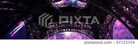 Celebratory colorful fireworks over the Eiffel Tower in Paris, France Celebratory colorful fireworks over the Eiffel Tower in Paris, France 87153359