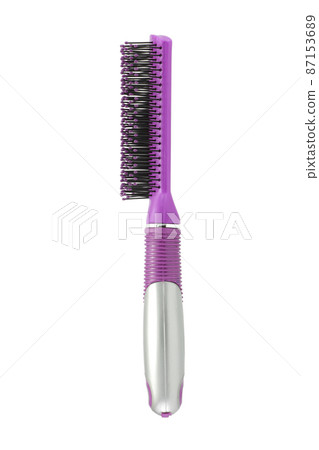 Pink hairbrush side view isolated on white with clipping path Pink hairbrush side view isolated on white with clipping path 87153689