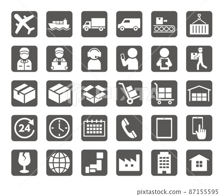 物流簡單的白色圓角方形圖標集 87155595