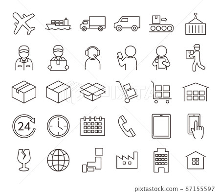 Logistics simple line drawing icon set / white background 87155597