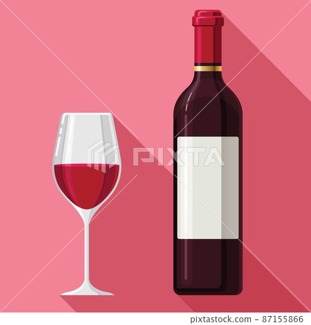 Flat Wine Claret Glass Bottle Design Style Illustration Drawing 87155866