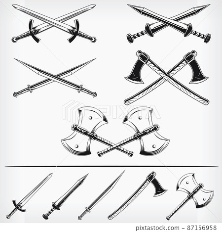 silhouette of crossed swords, Stock image