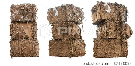 Several boxes of recycled waste paper isolated on white background Several boxes of recycled waste paper isolated on white background 87158055