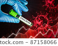 Close-up view of medical tube with omicron variant of sars-cov 2. Dangerous pandemic contagious level concept 87158066